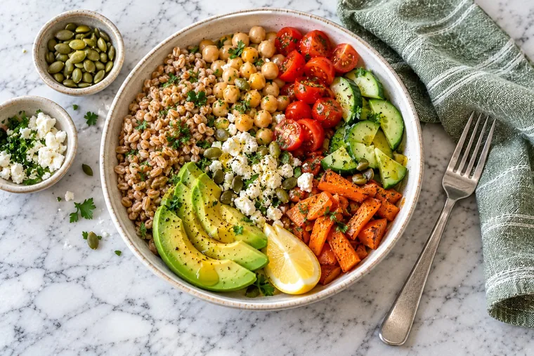 A colorful gut-friendly grain bowl